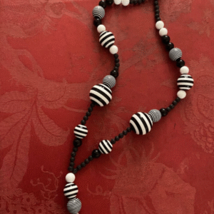 Sur Commande. Black and White Striped Bead Necklace with Pendant