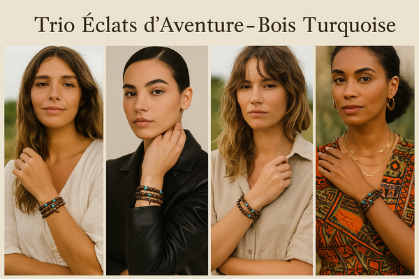 Bracelet Trio Éclats d’Aventure Bois & Turquoise – Image 2