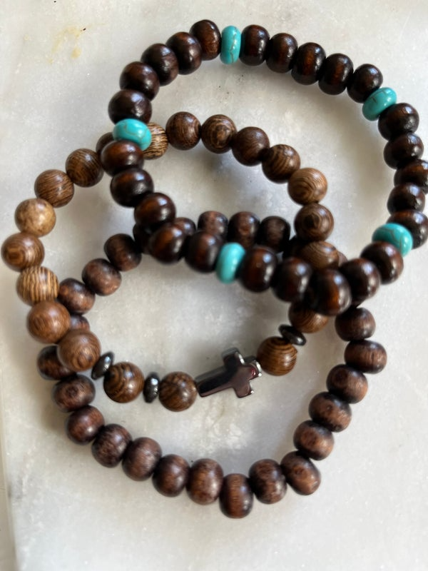 Bracelet Trio Éclats d’Aventure Bois & Turquoise – Image 3