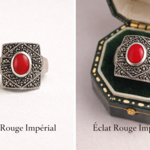 Bague vintage argent 925, pierre rouge & marcassites – Éclat Rouge Impérial