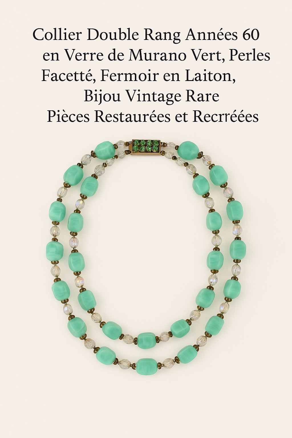 Murmure de Murano<br />
Collier double rangs. Routes de la soie, de la chine à la Méditerranée. les verreries de Murano. des perles anciennes qui nous font voyager dans ces époques où le Beauté, la délicatesse… étaient Coutume. 