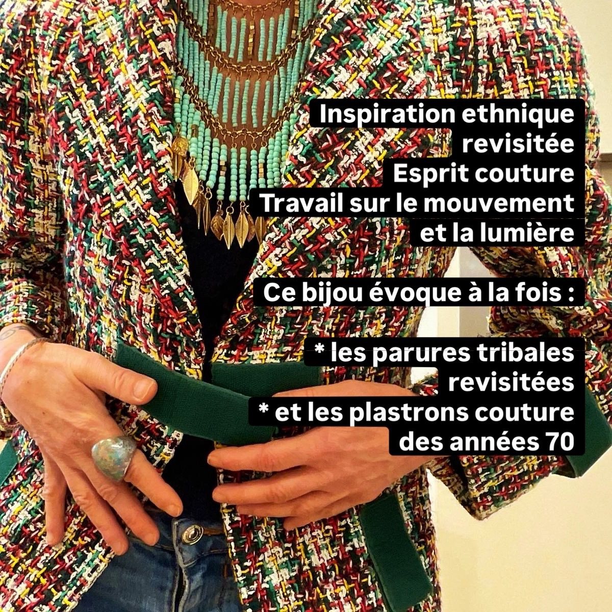 Collier Plastron Turquoise et Laiton – Résonance Azur – Image 2