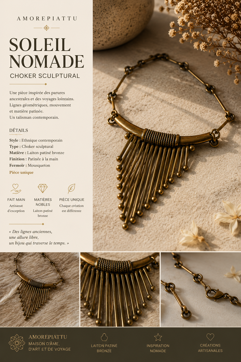 Collier Choker sculptural. Vintage années 70. Sculptural et Solaire. – Image 9