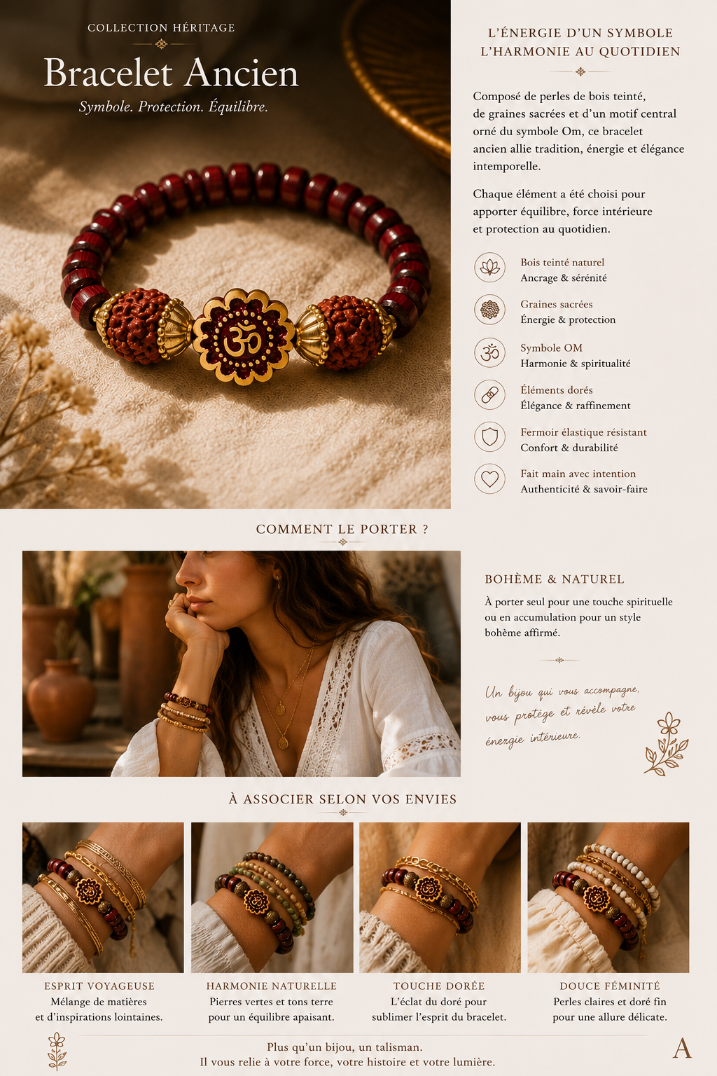 Bracelet OM — Collection HéritageSymbole. Protection. Équilibre. – Image 2