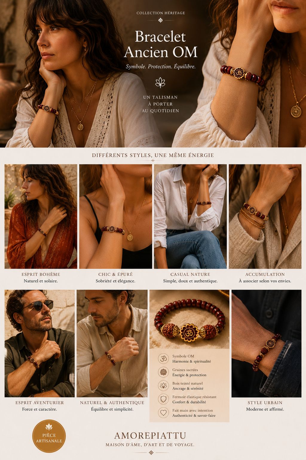 Bracelet OM — Collection HéritageSymbole. Protection. Équilibre. – Image 4