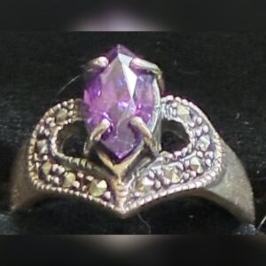 Bague Cœur Art Déco. Argent 925 et Améthyste.  Années 1940–1960.