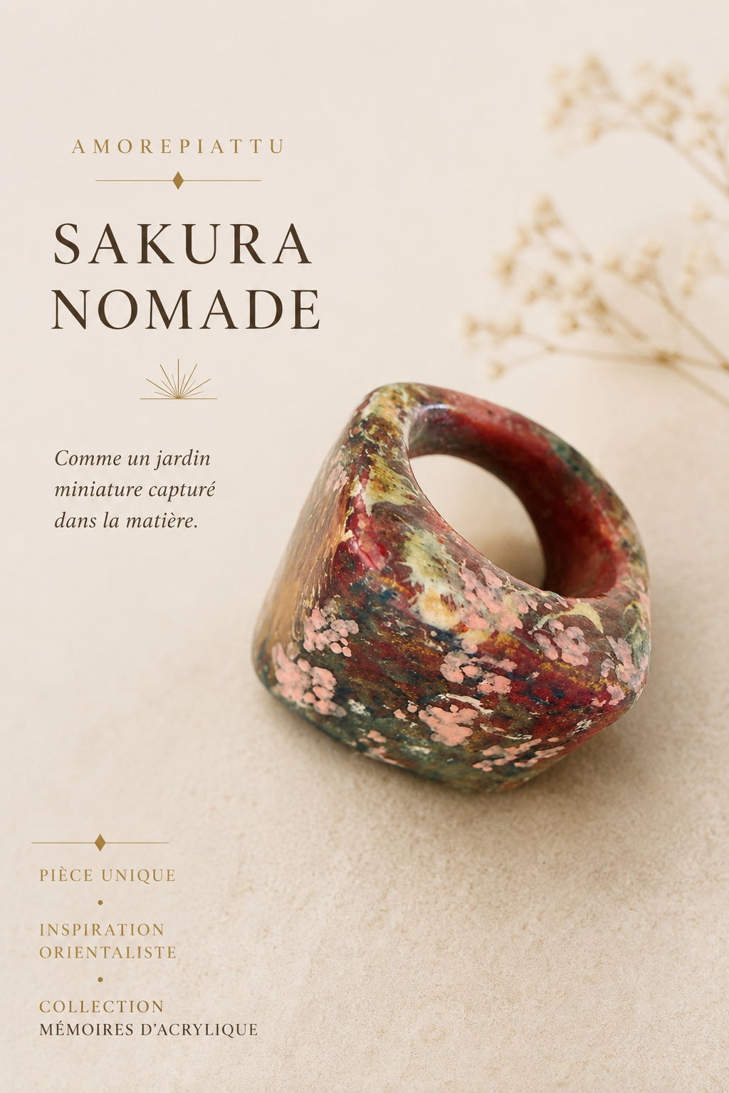 Bague Sakura Nomade. Collection Mémoires d’Acrylique – Image 2