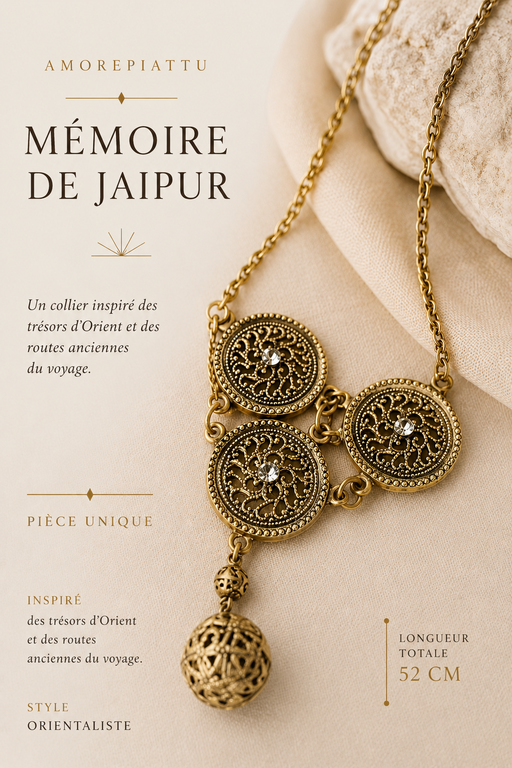 Collier Mémoire de Jaipur. Trois médaillons, un parfum de voyage – Image 8