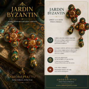 Boucles d’Oreilles Jardin Byzantin. Pièce unique