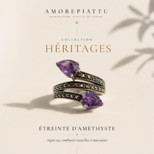 Bague L’Étreinte d’Améthyste — Bague argent, améthystes et marcassites.